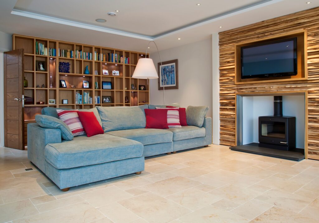 Living area interior with Devon Stone installation