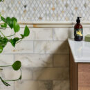 Palazzo Oro Marble Honed Diamond Mosaic, Brick and Dado Moulding