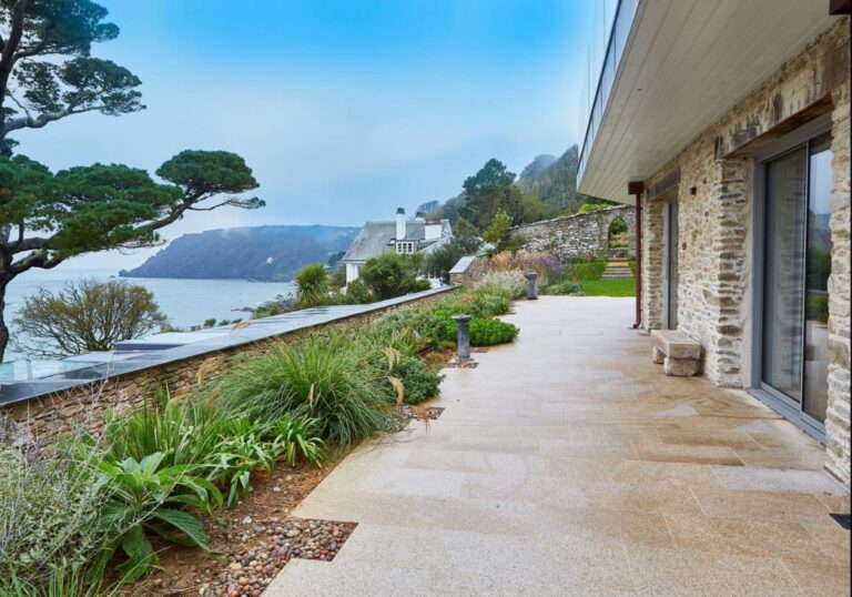 Estuary house - view of external stone overlooking the Salcombe Estuary